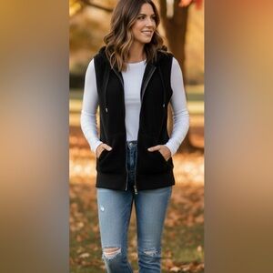 Roxy Black Sleeveless Plush Zip-Up Vest Hoodie Size Small